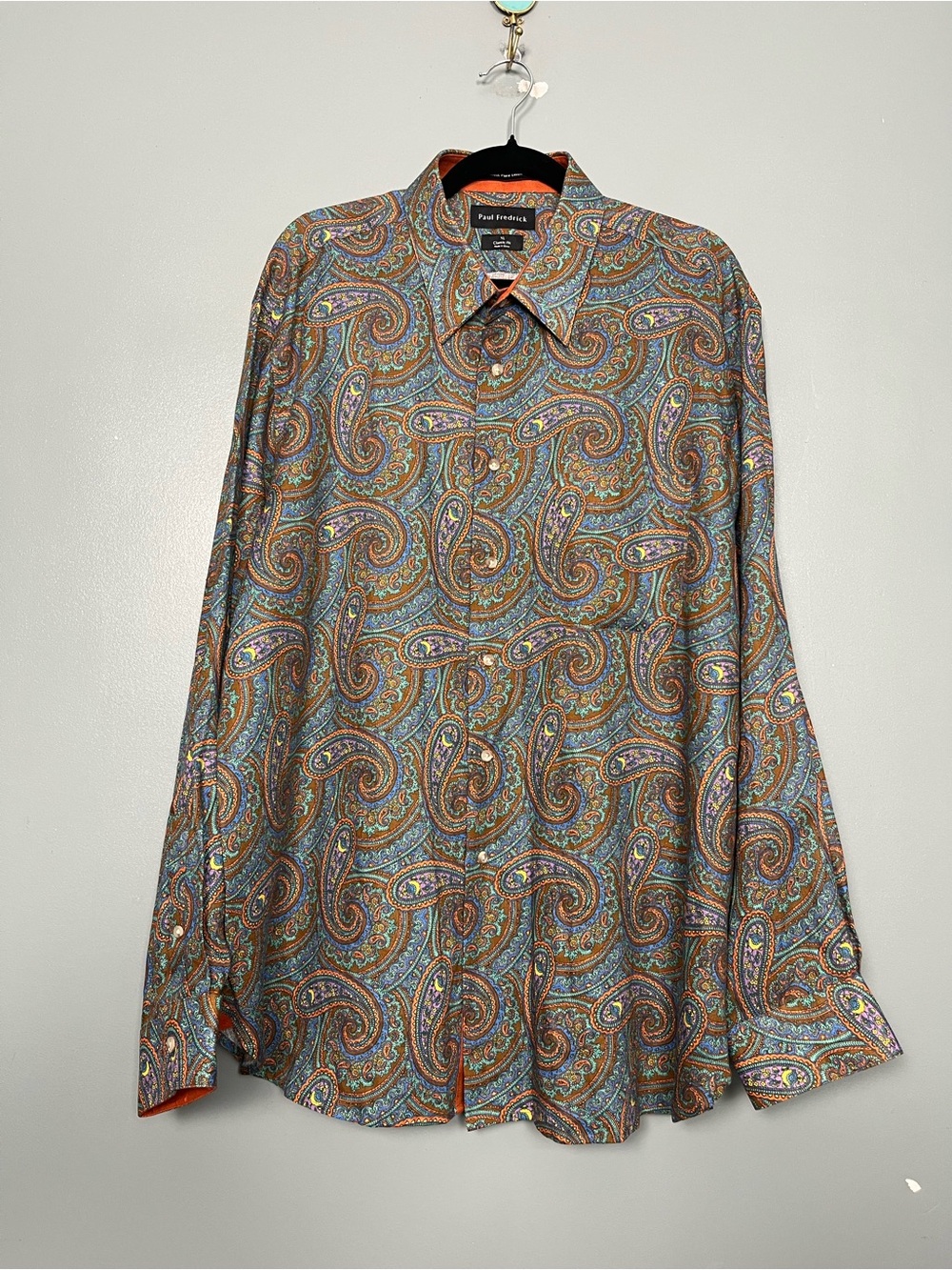 Paul Fredrick Men’s Paisley Linen Button Up Shirt Multicolor Size XL